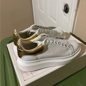Alexander McQueen White and Gold Sneakers